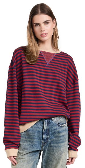 Free People Classic Striped Crew Sweatshirt Nautical Combo S