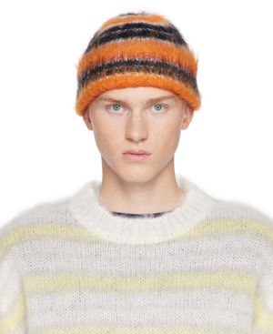 Marni Black & Orange Striped Mohair Beanie