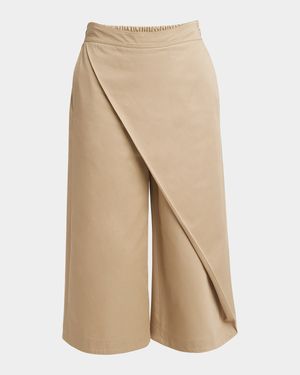 Cropped Wide-Leg Pants with Draped Detail