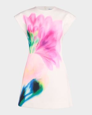 Dahlia Blossom Cap-Sleeve Mini Dress