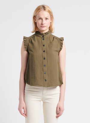 Bonton - Top sans manches col montant en coton - Taille L - Kaki