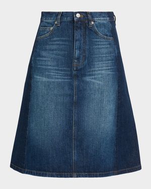 Two-Tone Denim Midi Skirt