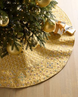 Embroidered & Beaded Gold Tissue 60" Tree Skirt