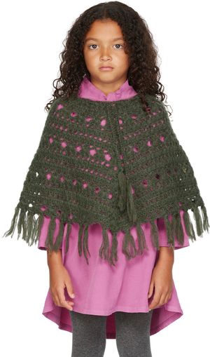 Longlivethequeen Enfant | Poncho kaki crocheté à la main