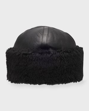 Leather Shearling Cuff Beanie