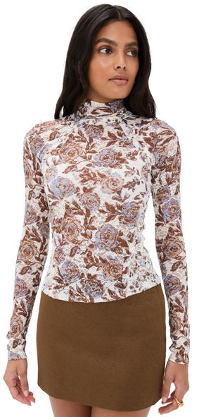 Free People Lyric Long Sleeve Shirt Ivory Combo M