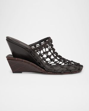 Les Doubles Tresses Croc-Embossed Wedge Mules