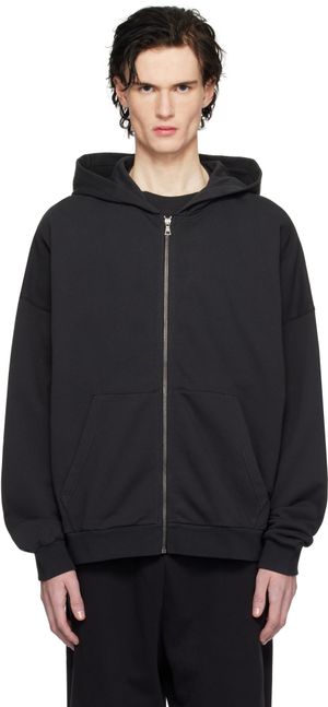 Palm Angels Black Curved Logo Zipped Hoodie
