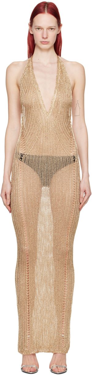 TOM FORD Gold Halter Maxi Dress