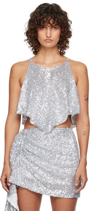 Pushbutton Silver Scarf Silhouette Tank Top