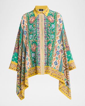 Handkerchief Floral-Print Silk Shirt