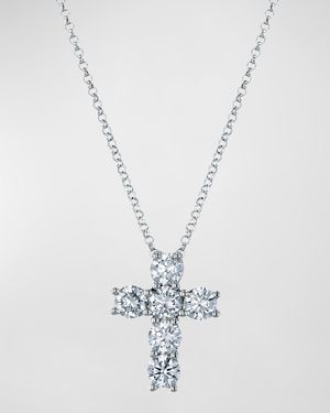 18K White Gold Diamond Cross Pendant Necklace, 0.87tcw, 16"-17"L