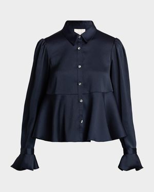 Isaure Satin Button-Front Blouse