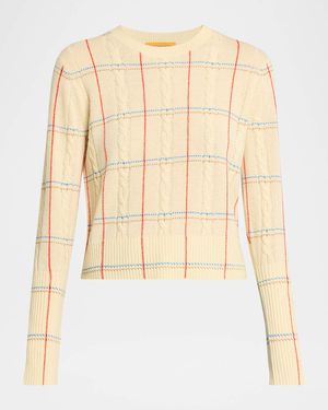 Cashmere Shrunken Check Crewneck Sweater