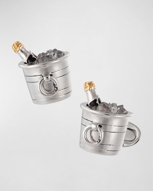 Sterling Silver Crystal Quartz Champagne Bucket Cuff Links