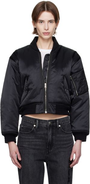 Alexander Wang Black Logo-Embroidered Bomber Jacket