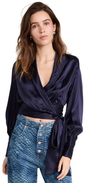 Zimmermann Silk Wrap Blouse Navy 4