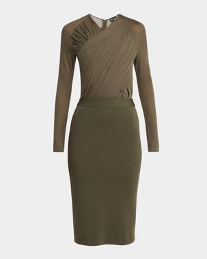 Ruched Jersey Long-Sleeve Midi Dress