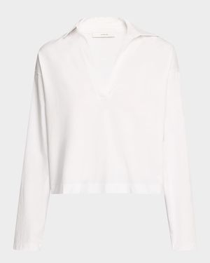 Easy Cotton Long-Sleeve Pullover Polo Top