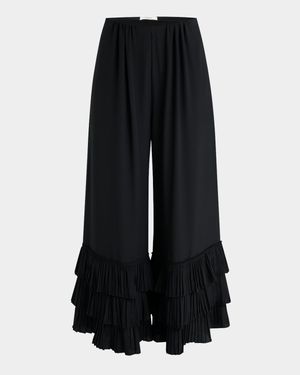 Tiered Ruffle Hem Wide-Leg Pants