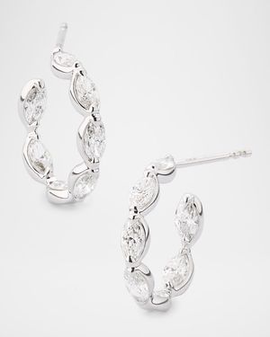 18K White Gold Inside Out Diamond Hoop Earrings, 2.10tcw, 0.5"L