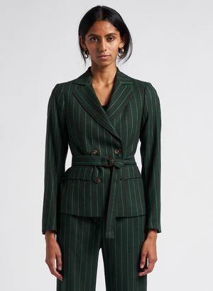 Diega - Veste ajustée col tailleur à rayures - Taille L - Vert
