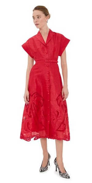 Leo Lin Aubrey Applique Shirt Midi Dress Scarlet 6