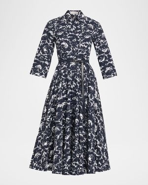 Belted Floral-Print Cotton Midi Shirtdress