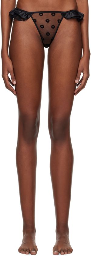Le Petit Trou Black Ruffled Thong