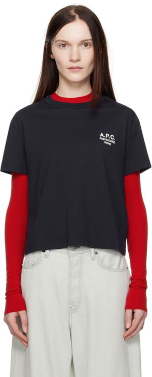 A.P.C. T-shirt droit bleu marine à logo Rue Madame