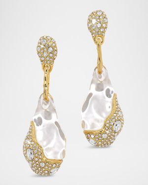 Liquid Lucite Crystal Pave Pebble Drop Earrings