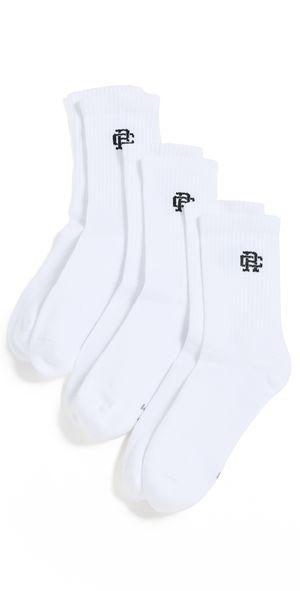 Reigning Champ 3 Pack Classic Mid Crew Socks White S/M