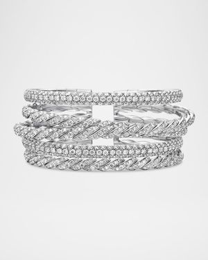 Sculpted Cable Flex 5 Row Bracelet with Diamonds in 18K White Gold, 28mm, Size M