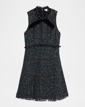 Alicia Bow-Front Shimmer Tweed Mini Dress
