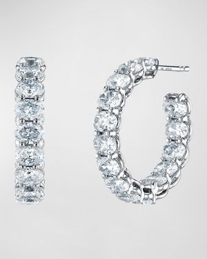 18K Gold East-West Oval-Cut Diamond Hoop Earrings, 4.4tcw/0.75"L