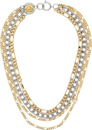 IN GOLD WE TRUST PARIS Silver & Gold Multirow Chains Logo Clasp Necklace