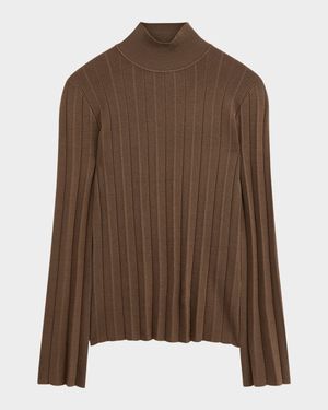 Mock-Neck Silk Stretch Plisse Sweater