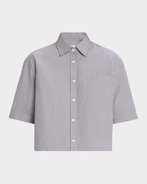 Railroad Stripe Cropped Oversized Shirt