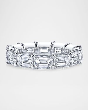 18K White Gold Emerald-Cut Diamond Eternity Buttercup Band Ring, 4.35tcw