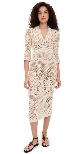L'AGENCE Dovie Mixed Pointelle Dress Ivory/Turquoise S