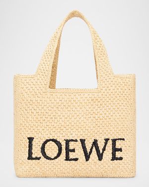 x Paula's Ibiza Font Logo Small Tote Bag in Raffia