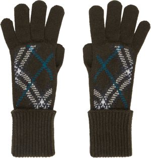 Burberry Khaki Check Cashmere Blend Gloves
