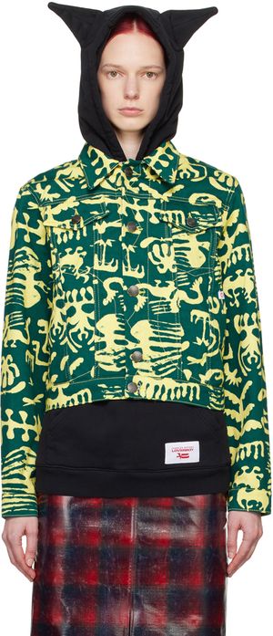 Charles Jeffrey LOVERBOY Green & Yellow Art Denim Jacket