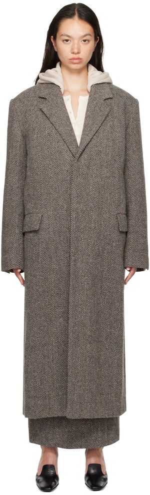 AURALEE Brown Lama Shetland Wool Tweed Chesterfield Coat