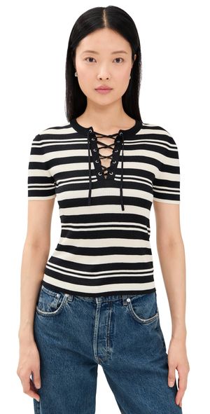 Nili Lotan Oaklynn Sweater Black/Ivory Stripe L
