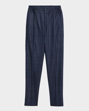 Men's Windowpane Pleated Stretch Pants