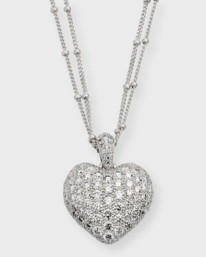18k White Gold Double-Chain Heart Pendant Necklace, 18"L, 2.80tcw