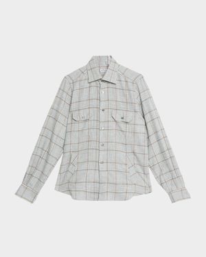 Men's Wool-Blend Plaid Overshirt with Pockets