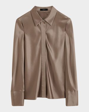 Brunel Button-Down Silk Satin Blouse