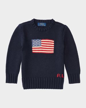 Boy's Flag Intarsia Knit Sweater, Size 2T-6